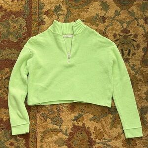 Urban Outfitters Lime Green Ribbed Half-Zip Sweater One Size